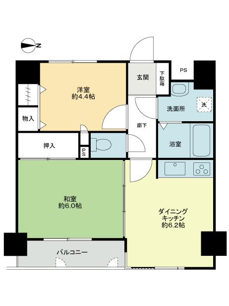 Floor plan. 2DK, Price 22,800,000 yen, Occupied area 39.65 sq m , Balcony area 3.5 sq m