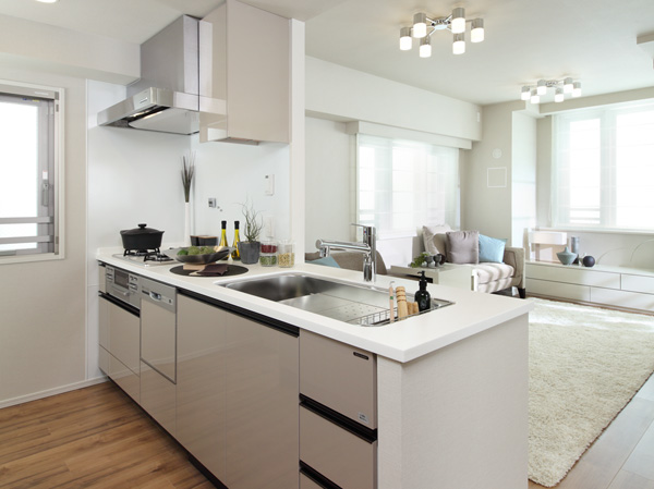 Kitchen.  [kitchen] Kitchens, Create a more efficient and comfortable cooking space "utility sink", Strong to scratches and heat wiped off a quick dirt "enamel panel", To adopt a "Tsuto storage hanger" of hanger type of kitchen paper and wrap the bottom of the hanging cupboard enters, Precisely because the locations to use day-to-day, We stuck to the goods and quality.