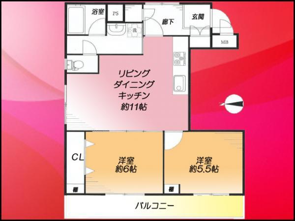 Floor plan. 2LDK, Price 23.8 million yen, Occupied area 58.03 sq m , Balcony area 8.1 sq m
