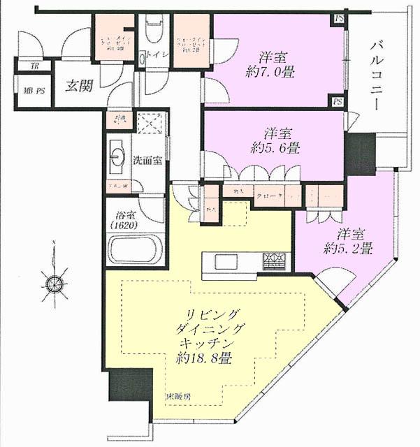 Floor plan. 3LDK, Price 84,800,000 yen, Occupied area 84.87 sq m , Balcony area 6.38 sq m