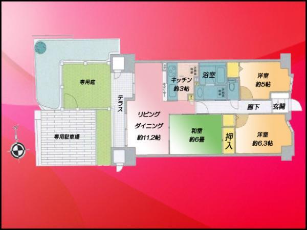 Floor plan. 3LDK, Price 27 million yen, Occupied area 69.72 sq m , Balcony area 5.92 sq m
