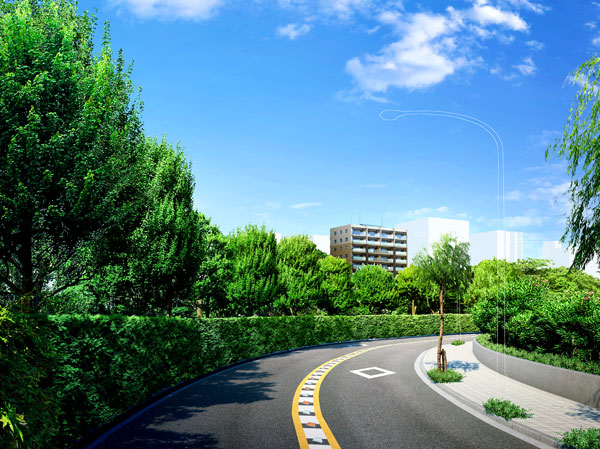 Features of the building.  [Exterior - Rendering]  ※ Which was raised drawn based on drawing, In fact a slightly different. Also, And it has not been drawn on the assumption the state at the time of a particular season or your tenants.