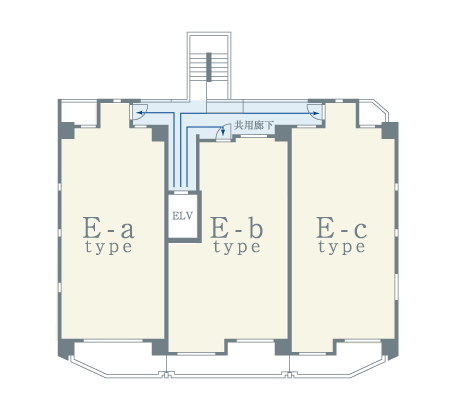 Features of the building.  [To 1 floor 3 House privacy highly design of] The corner dwelling unit rate by the building and two buildings configured up to 68% (50 House of 34 House), Also realized privacy of that only 3 House on one floor. Also, Plan which is excellent in many gouty of opening has become abundant. (East terrace standard floor floor conceptual diagram) ※ 1st floor ・ 9th floor will be one floor 2 House.