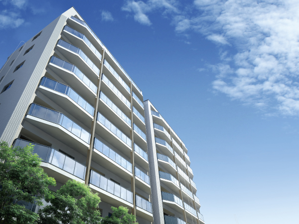 Building structure. Exterior CG ※ Rendering CG is, In fact a somewhat different in the things that caused draw based on the drawings. Also, Details of the appearance shape, Such equipment is not represented. Planting and it has not been drawn on the assumption the state at the time of a particular season or tree species and tenants