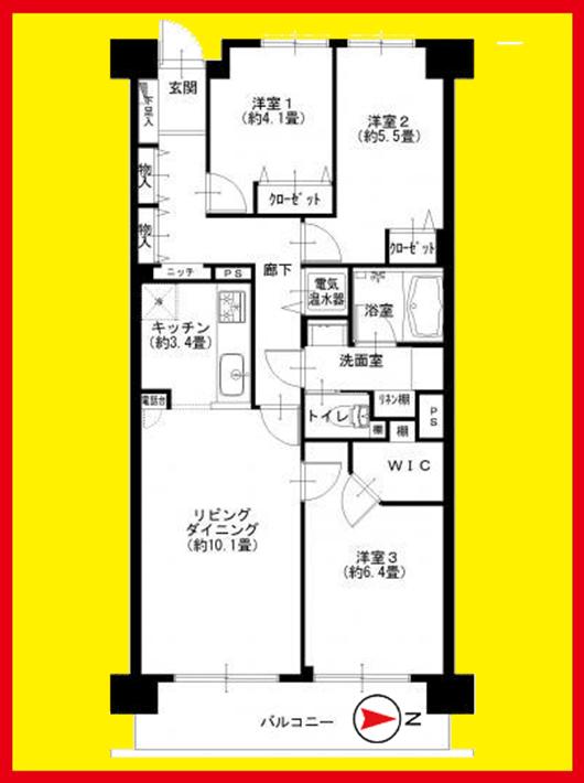 Floor plan. 3LDK, Price 36,900,000 yen, Occupied area 70.87 sq m , Balcony area 8.52 sq m
