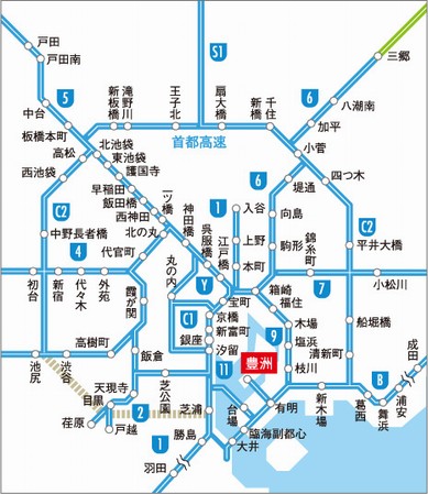 Transportation time required diagram (time required from Toyosu Shin Toyosu Station)