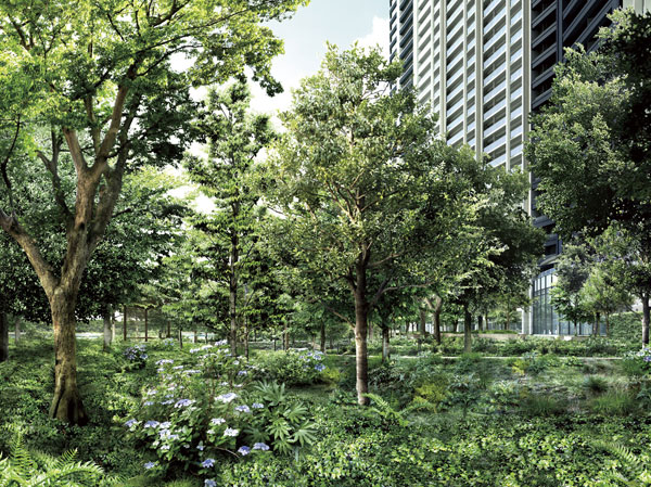 Appearance overlooking than Du Garden of myriad green leaves (Rendering CG)