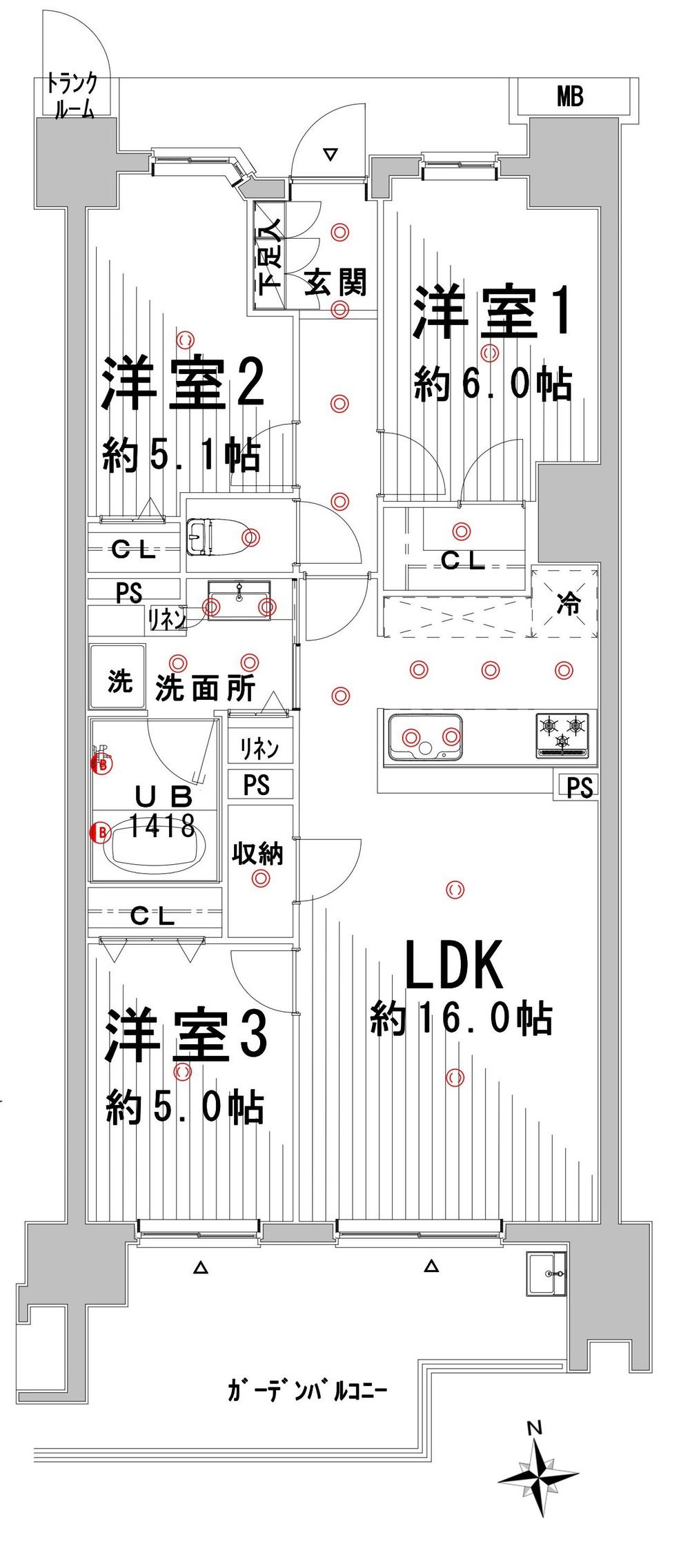 Floor plan. 3LDK, Price 48,700,000 yen, Floor the occupied area 72.36 sq m firmly life trains were considered