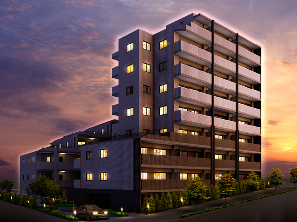 Buildings and facilities. Stylish exterior design with a white and dark gray to keynote. To the appropriate urban and sophisticated beauty this city to express, Create a new landscape. (Exterior - Rendering / In fact a somewhat different in the things that caused draw based on the drawings of the planning stage. It should be noted, Planting does not indicate the status of a particular season. or, Tree species planted in the site, About the size has become a undetermined, At the time of completion, It is about Rendering does not grow. Around the building has been omitted)