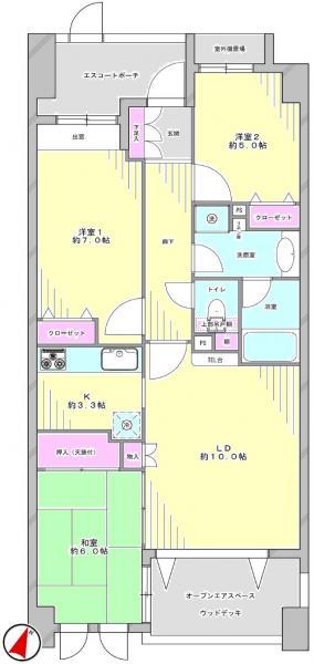 Floor plan. 3LDK, Price 34,980,000 yen, Occupied area 70.25 sq m , Balcony area 7 sq m