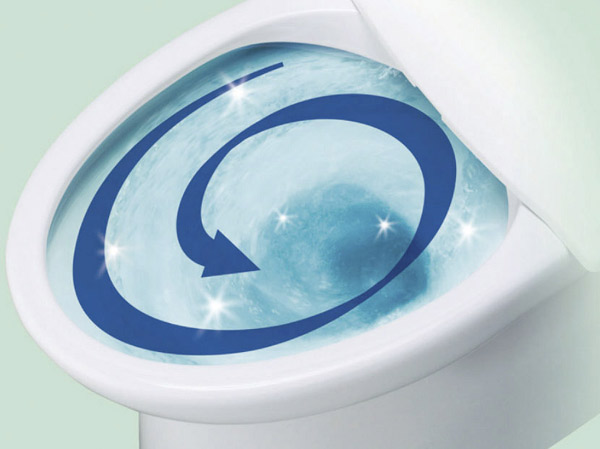 Bathing-wash room.  [Wash washing water-saving toilet bowl] Water-saving toilets that firm can flow even with a small water. It kept clean and the toilet bowl in the wash wash. (Conceptual diagram)