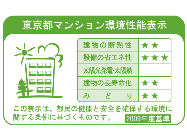 Building structure.  [Tokyo apartment environmental performance display] Based on the efforts of the building environment plan that building owners will be submitted to the Tokyo Metropolitan Government, 5 will be evaluated in three stages for items. ( ※ For more information see "Housing term large Dictionary")