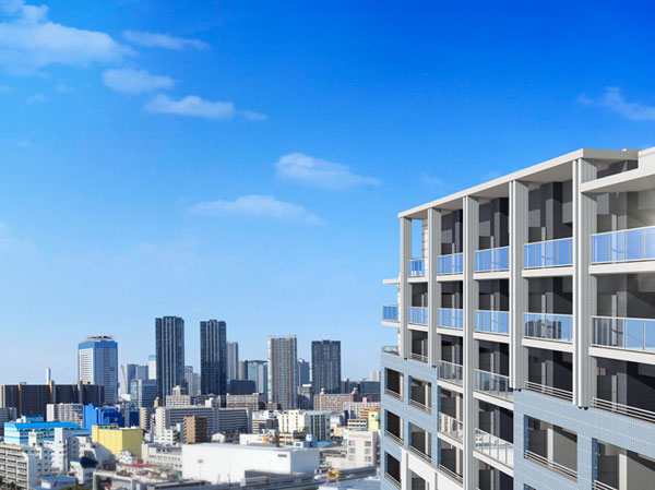 Shared facilities.  [Exterior - Rendering] "Crest Sky Wing" is all houses southeast ・ In the southwest-facing, It will be born to a location overlooking the city center of Tokyo. Including "Tokyo" station of direct 7 minutes, Providing a comfortable access to the main terminal station, Urban Dock LaLaport Toyosu and shopping spots such as ion Shinonome shopping center is located in the living area. (View photo on the appearance Rendering (the 15th floor local equivalent ・ Has been CG synthesizing the March 2011 shooting), In fact a slightly different)