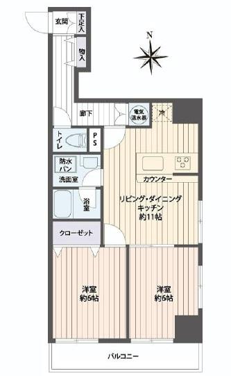 Floor plan. 2LDK, Price 19,800,000 yen, Occupied area 54.46 sq m , Balcony area 6.05 sq m