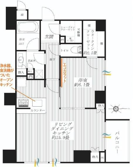 Floor plan. 1LDK, Price 33,800,000 yen, Occupied area 55.03 sq m , Balcony area 4.05 sq m