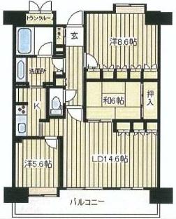 Floor plan. 3LDK, Price 44,300,000 yen, Occupied area 90.16 sq m , Balcony area 14.76 sq m