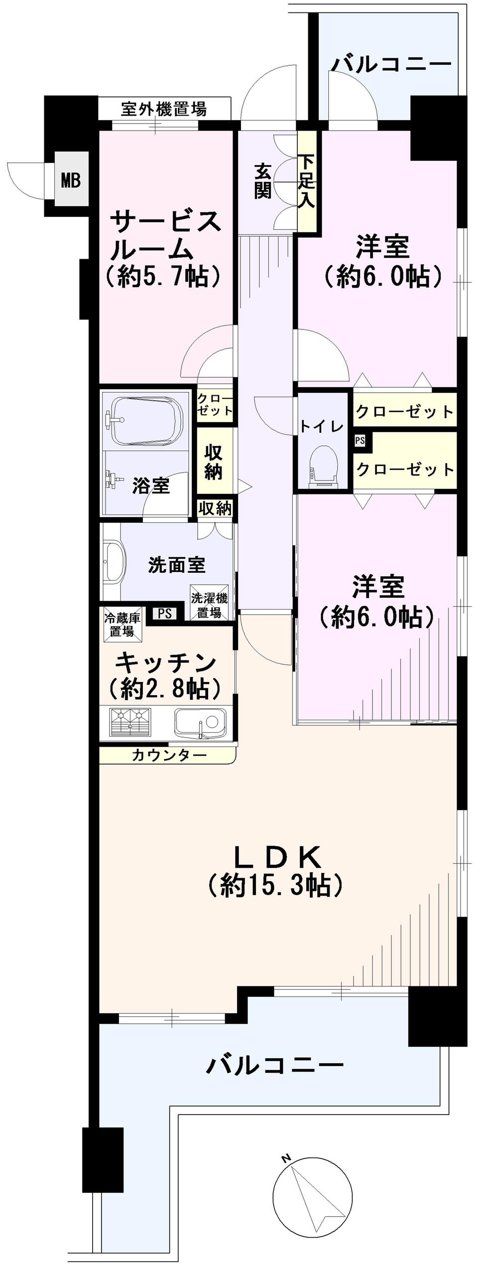 Floor plan. 2LDK + S (storeroom), Price 38,800,000 yen, Footprint 80 sq m , Balcony area 15.8 sq m