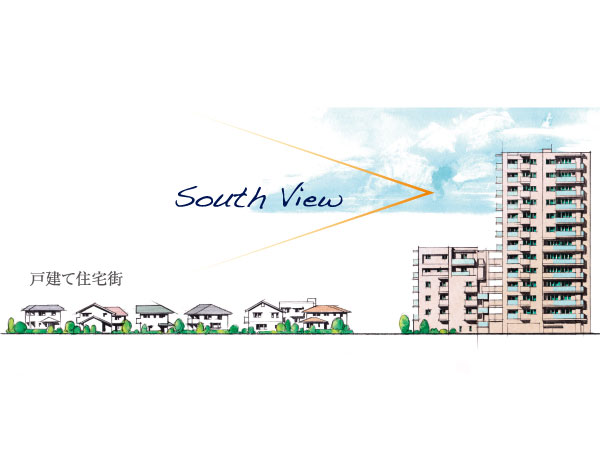 Shared facilities.  [Overlooking the city to the south, Also full of exhilaration view] <Grand-Suite Minamisuna> is located in the corner of Minamisuna 4-chome. Since the building south side is followed by residential areas, From the upper floors dwelling unit, Without being blocked by the view, Full of sense of openness view will spread. Even exhilaration, which overlooks the city from the balcony, It would say a big attraction to live here. (Rich conceptual diagram)