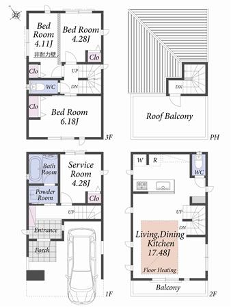 Building plan example (floor plan). Reference plan floor plan 12.5 million yen ・ 86.31 sq m ・ C Building