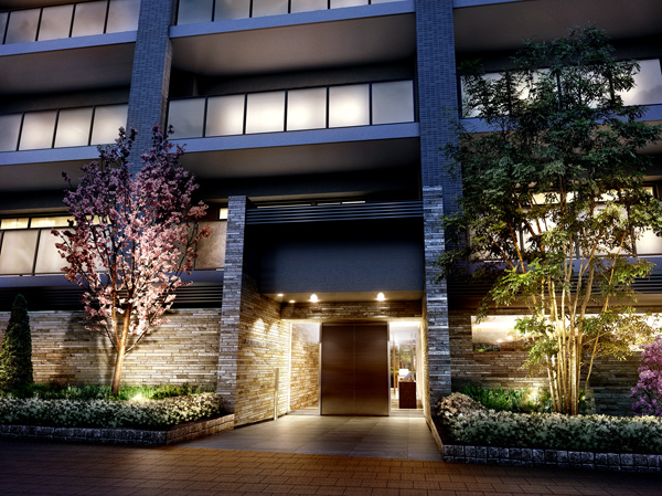 Buildings and facilities. The city landscape, Grace Naru low-rise mansion. While leaving the taste of Kameido, In order to produce a stylish living, "Light leading to the ancient Japanese Architectural Thought, Material, Taking advantage of the elements of nature. ", moisture, Calm, We created a space with peace. As a characteristic point, Kameido is inheriting the history of the "Edo Kiriko", which is said to be the birthplace as a motif of design, We aim to arrange it with the to the contemporary. (Entrance Rendering CG)