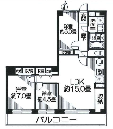 Floor plan. 3LDK, Price 25,800,000 yen, Occupied area 73.97 sq m , Balcony area 12.35 sq m