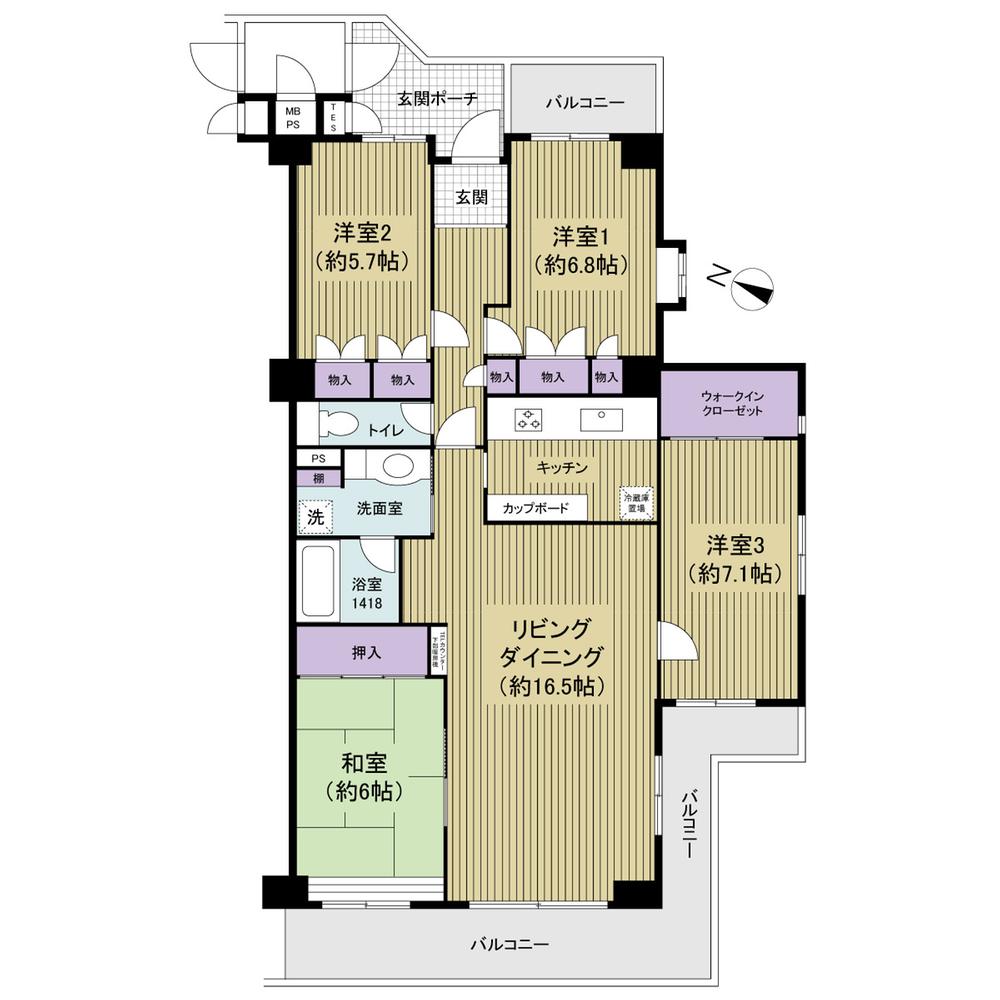 Floor plan. 4LDK, Price 59,800,000 yen, The area occupied 102.8 sq m , Balcony area 19.36 sq m 4LDK footprint 102.80 sq m canal-facing building A dwelling unit