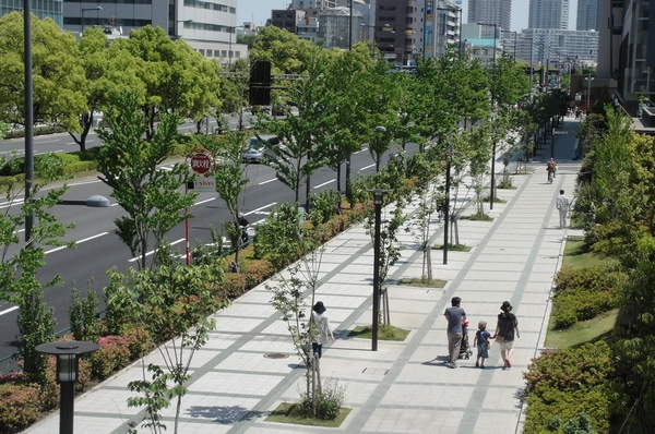 Flat in a wide sidewalk (about 400m from local) In the "Toyosu 2 · 3-chome redevelopment district", An electric wire class and underground jointly groove, Achieve as much as possible the discharge was cityscape a utility pole. Street lighting has been servicing the sidewalk is widely, Since the difference in level is also small, You could live in peace from children to the elderly
