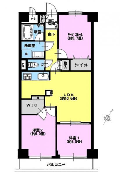 Floor plan. 3LDK, Price 33,900,000 yen, Footprint 61.6 sq m , Balcony area 5.6 sq m