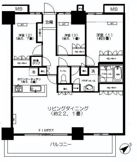 Floor plan. 3LDK, Price 69,800,000 yen, The area occupied 100.3 sq m , Balcony area 15.3 sq m
