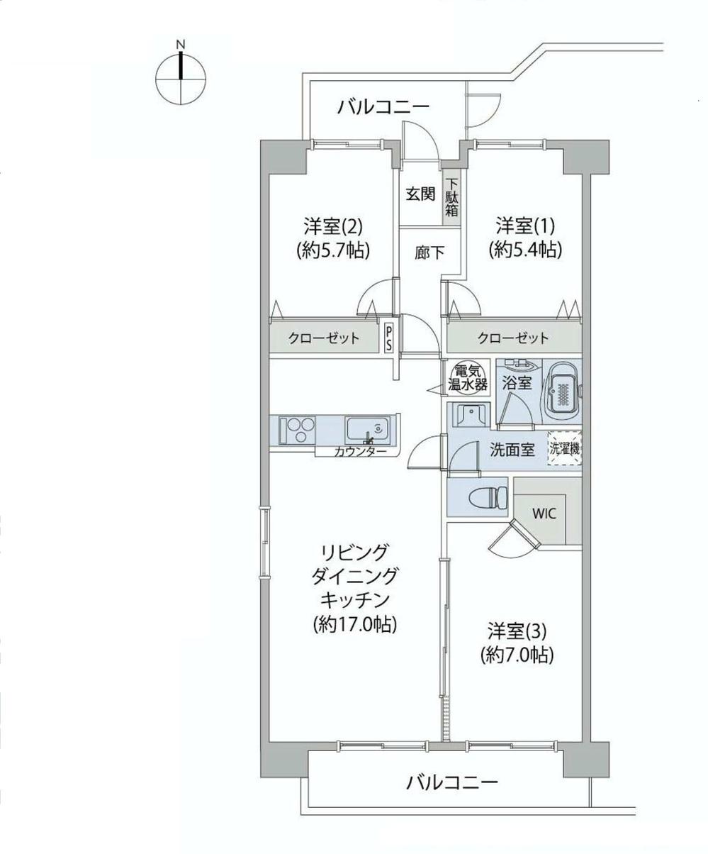 Floor plan. 3LDK, Price 36.5 million yen, Footprint 76.2 sq m , Balcony area 12.31 sq m