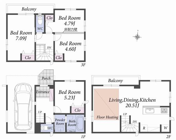 Building plan example (floor plan). Reference plan floor plan 13.5 million yen ・ 94.98 sq m ・ F Building