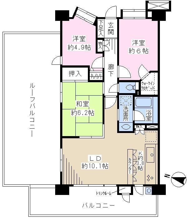 Floor plan. 3LDK, Price 37.5 million yen, Occupied area 67.96 sq m , Balcony area 15.84 sq m floor plan