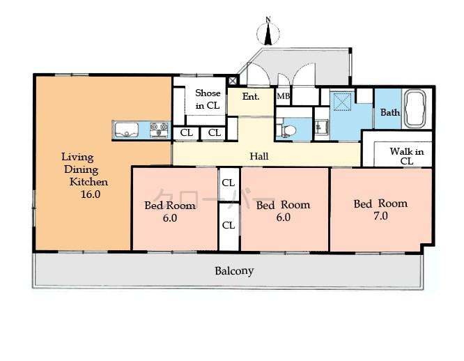 Floor plan. 3LDK, Price 39,800,000 yen, Occupied area 91.34 sq m , Balcony area 19.08 sq m