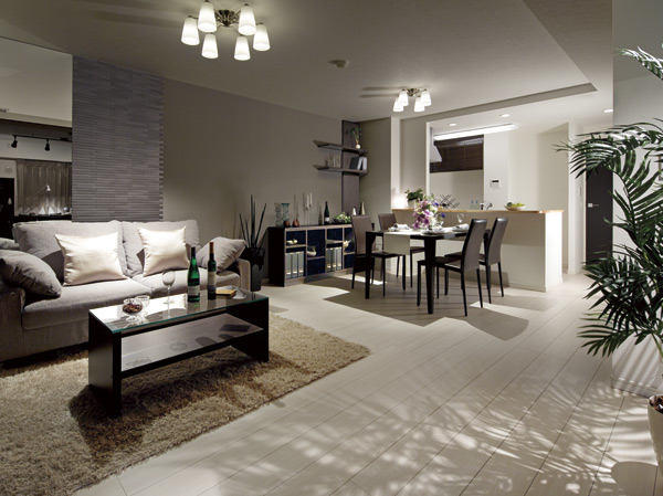 Living.  [living ・ dining] Family gather living ・ Dining, It is an important factor to disentangle the mind. The chosen ones, Joinery to emphasize the frame line in full of sense of quality flooring. The space, Taking advantage of the expression of a variety of interior to be placed there, Us to expand the living way. Makes me feeling stylish sensibility that shining in the sense of openness.