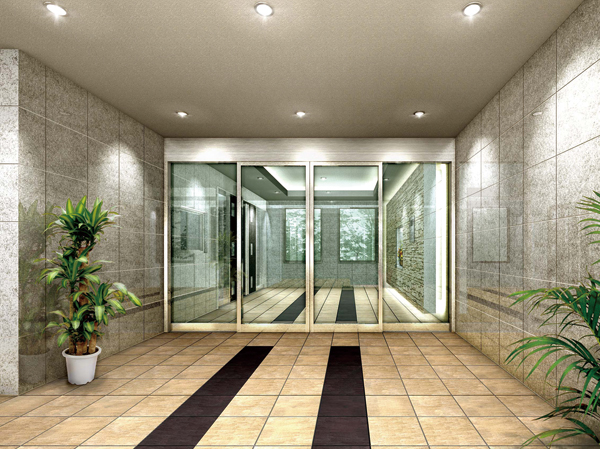 Shared facilities.  [Entrance Hall Rendering] At the same time there is in the residence of the face, Entrance Hall, which were considered in the dwelling unit of privacy while to cherish the flavor of Yingbin. Ashiraimashita green of nature ahead of luxury floating space. From before entering the private residence, It provides a pleasant moments.