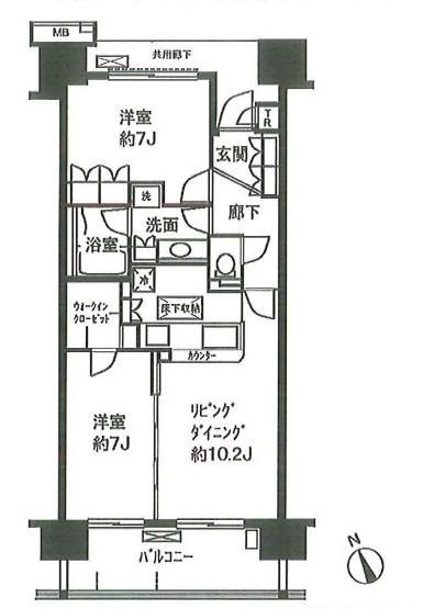 Floor plan. 2LDK, Price 43,800,000 yen, Occupied area 65.47 sq m