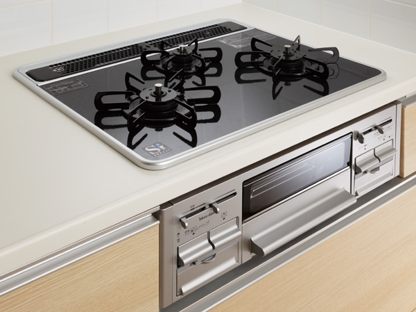 Kitchen.  [Gas stove with Si sensor] Peace of mind sensor in all mouth / "Cooking oil overheating prevention device," "going-out safety device" in Si sensor stove equipped with the "stove grill forgetting to turn off fire function", You can use it safely and conveniently.