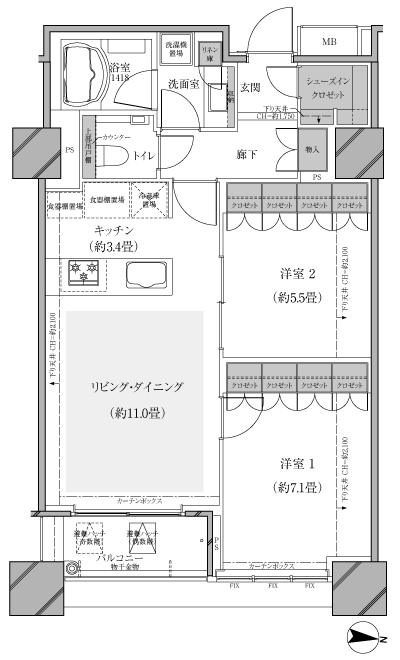 Floor: 2LDK, occupied area: 65.71 sq m