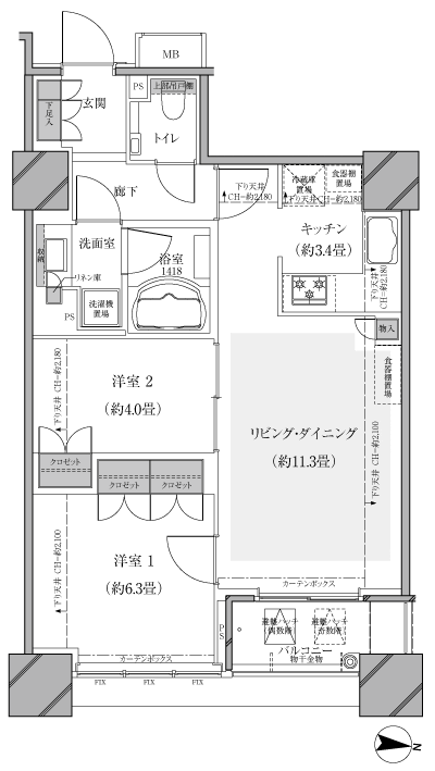 Floor: 2LDK, occupied area: 57.38 sq m