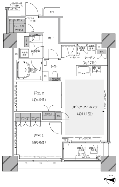 Floor: 2LDK, occupied area: 58.04 sq m