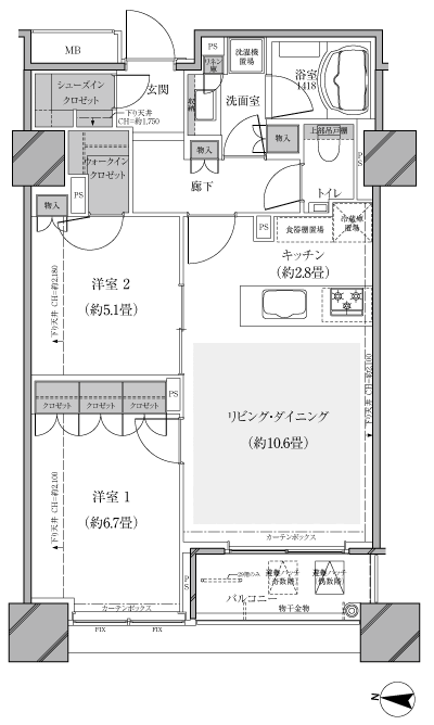 Floor: 2LDK, occupied area: 61.99 sq m