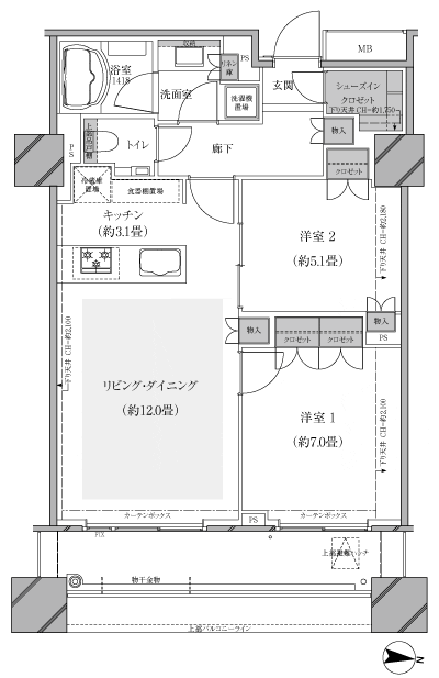 Floor: 2LDK, the area occupied: 64.1 sq m