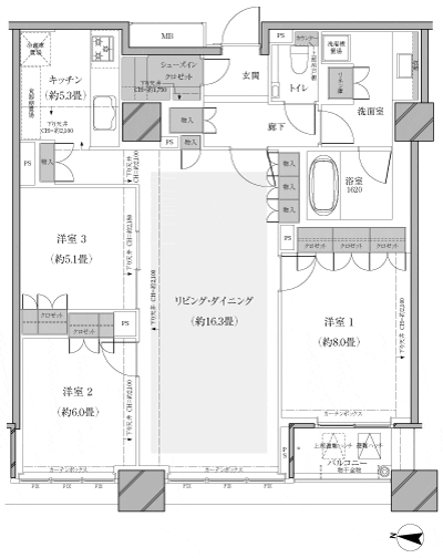 Floor: 3LDK, occupied area: 95.05 sq m