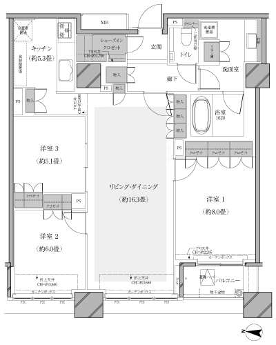 Floor: 3LDK, occupied area: 95.05 sq m