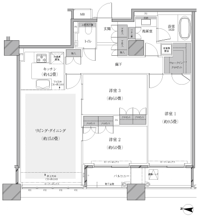Floor: 3LDK, occupied area: 95.51 sq m