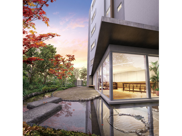 Buildings and facilities. Water and green scene was arranged beautiful "Four Seasons Garden" <Eco-Village Kiba>. Feeling the color of the season, Also it offers a full-fledged studio where you can enjoy the craft and woodworking. Holiday fun is further spread, "a studio" house. There is also in the space of the rest of the people who live here. (Atelier Rendering)