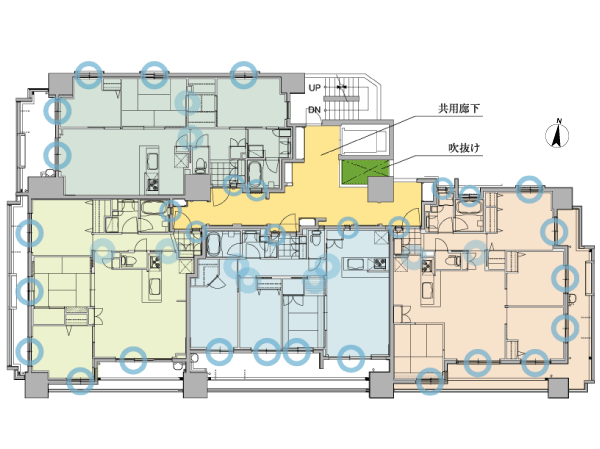 Buildings and facilities. Taking advantage of privileged location conditions to maximize, It enhanced the independence of one floor 1 ~ 4 House and to, Thorough the wide span of the corner dwelling unit or south 4 rooms all of the dwelling unit. By adopting many openings, To improve the lighting of, It has achieved a life of comfort of natural light a lot can feel. (Site layout)