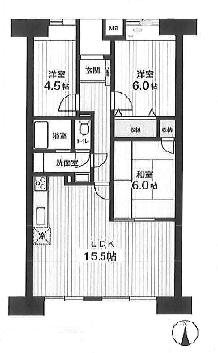 Floor plan. 3LDK, Price 31,800,000 yen, Occupied area 74.65 sq m , Balcony area 10.6 sq m
