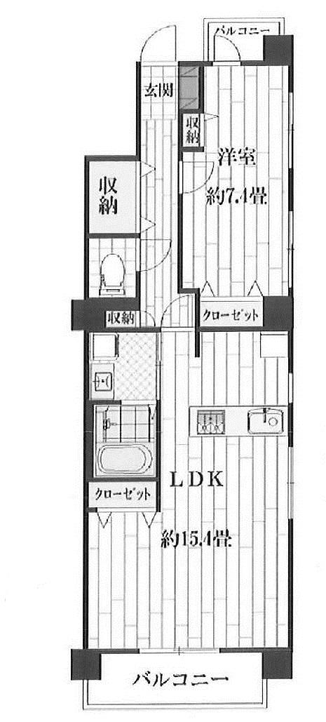 Floor plan. 1LDK, Price 22,800,000 yen, Occupied area 57.56 sq m , Balcony area 8.36 sq m