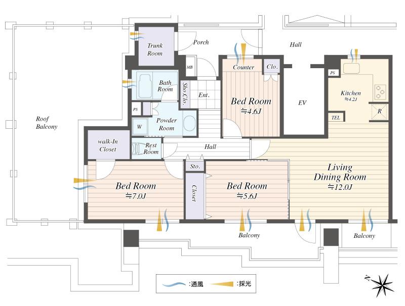 Floor plan. 3LDK, Price 47,800,000 yen, Occupied area 77.08 sq m , Balcony area 13.81 sq m